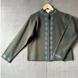 Pendelton Forest Green Merino Wool Cardigan Embroidered Full Zip - Women's L